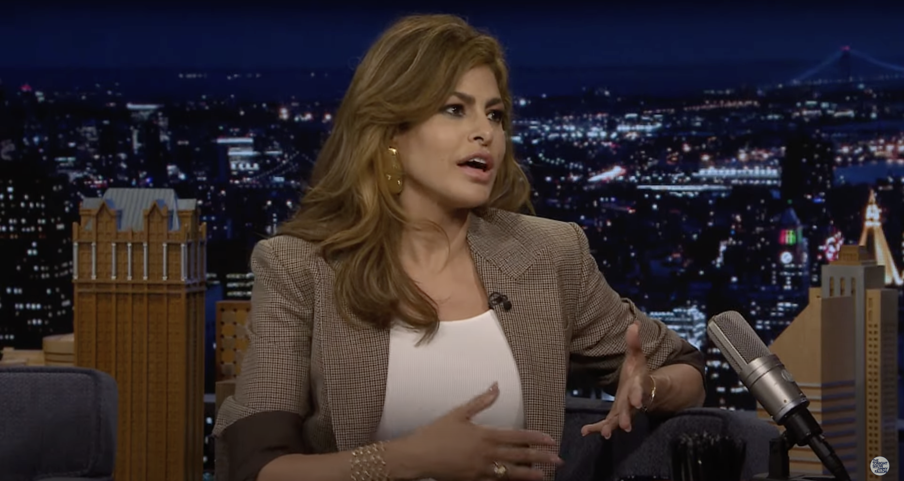 Eva Mendes on "The Tonight Show Starring Jimmy Fallon," promoting her new children's book, from a YouTube video, dated September 19, 2024 | Source: Youtube/@fallontonight