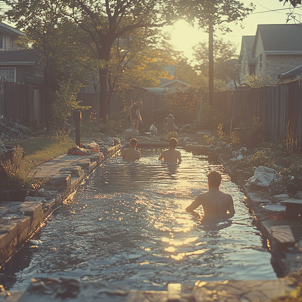 The Smiths cleaning up the pool | Source: Midjourney