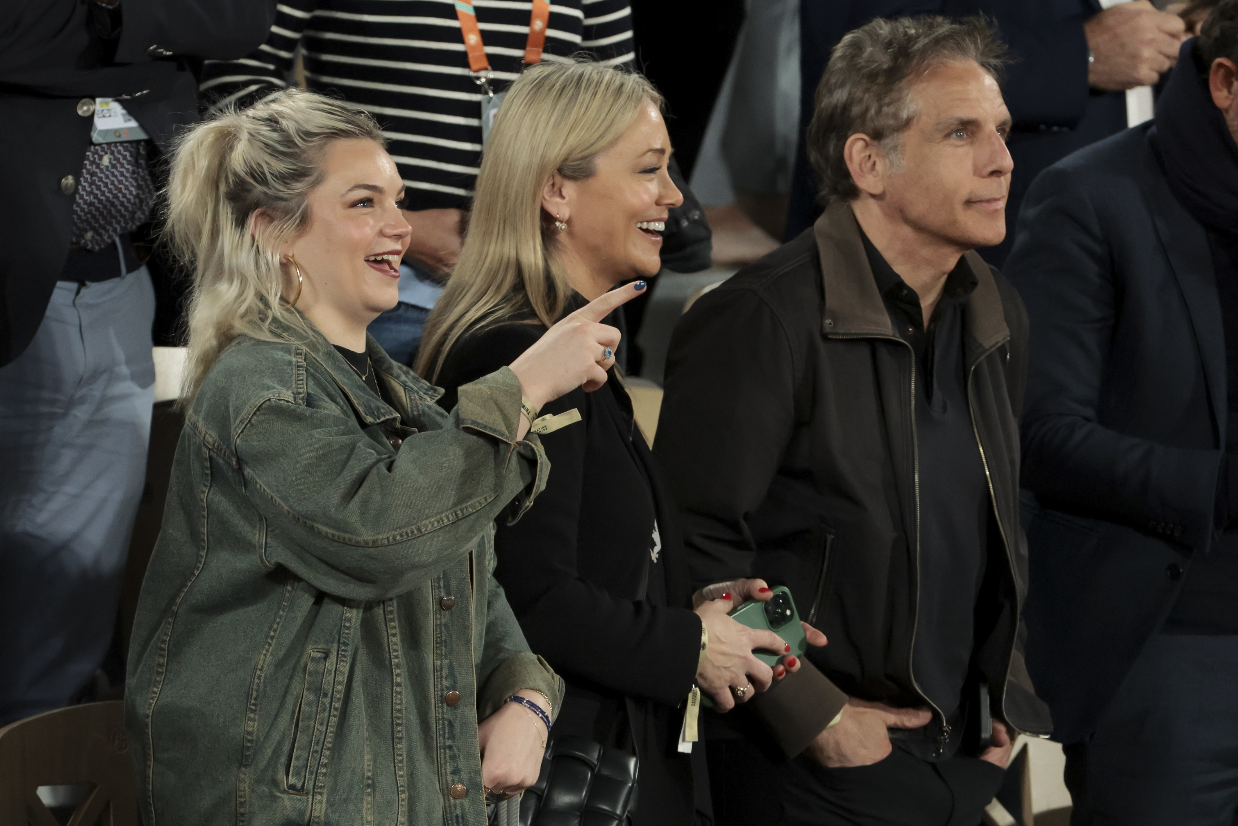 Ella Stiller and her parents Christine Taylor and Ben Stiller at the quarter-final match at the French Open Grand Slam tennis tournament on June 4, 2024, in Paris, France | Source: Getty Images