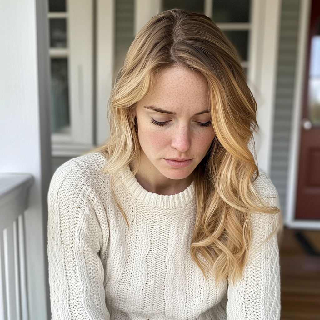 A woman standing on a porch | Source: Midjourney