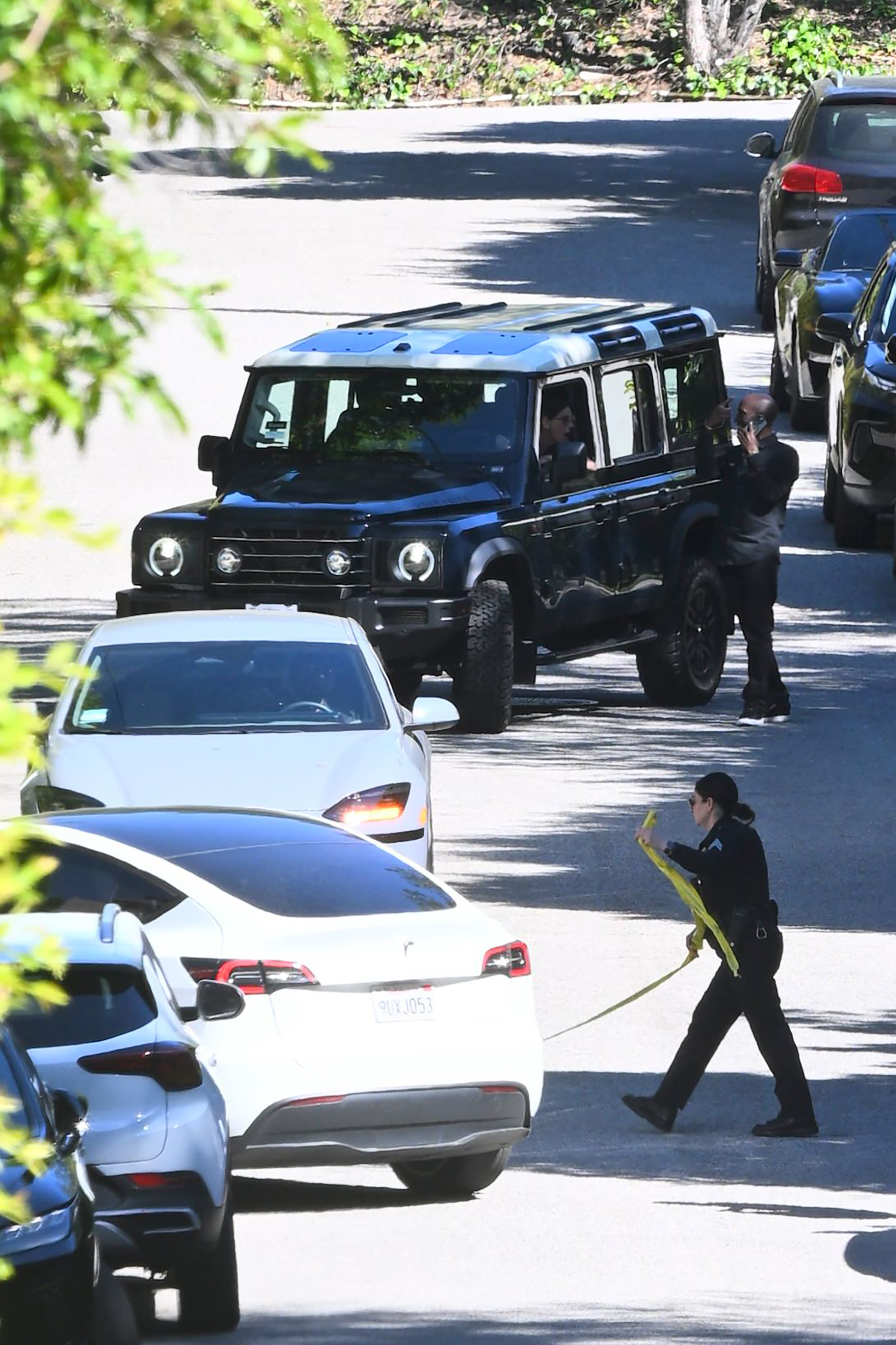Exterior view of police outside Rihanna's Beverly Hills house after a report of gun shots fired on March 08, 2026 in Los Angeles, California | Source: Getty Images