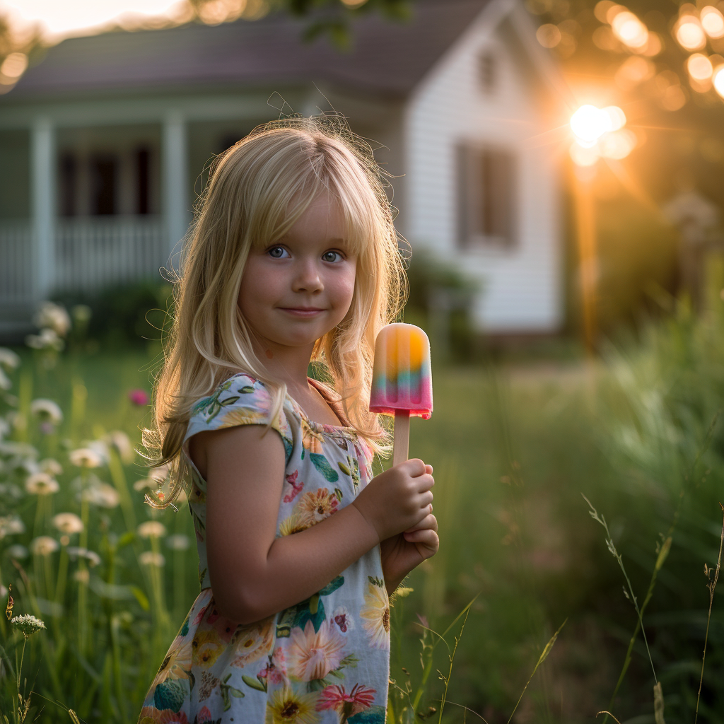 A little girl holding a colorful popsicle | Source: Midjourney