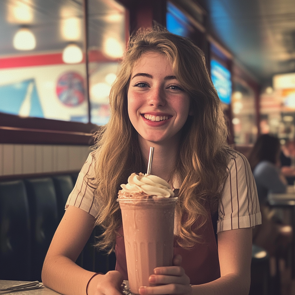 A waitress drinking a chocolate milkshake | Source: Midjourney