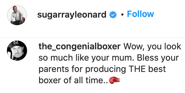 A fan's comment on Sugar Ray Leonard's Instagram post. | Source: Instagram/sugarrayleonard