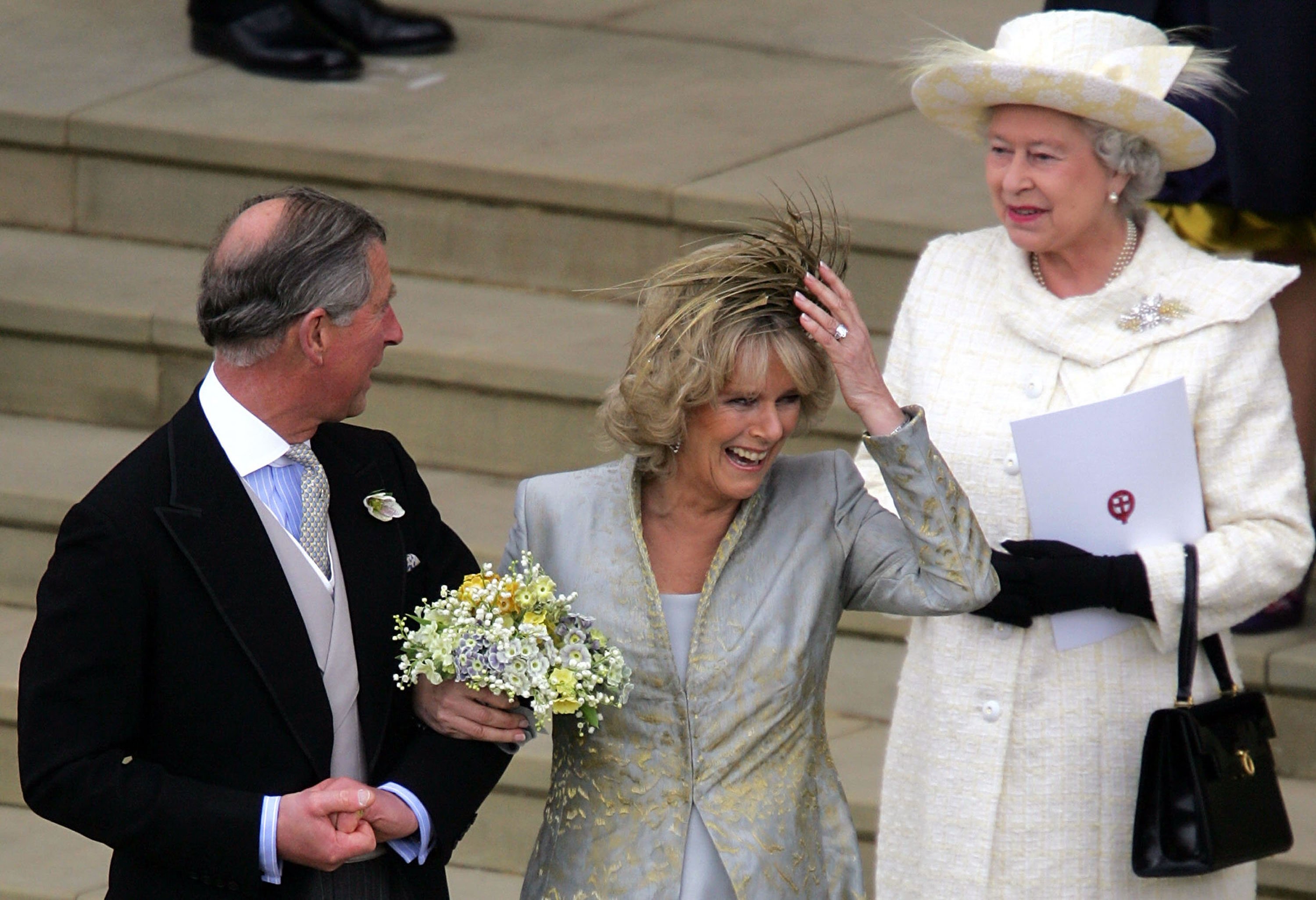 Queen Elizabeth II, Prince Charles and Duchess Camilla Parker Bowles April 9, 2005 in Berkshire, England |  Source: Getty Images 