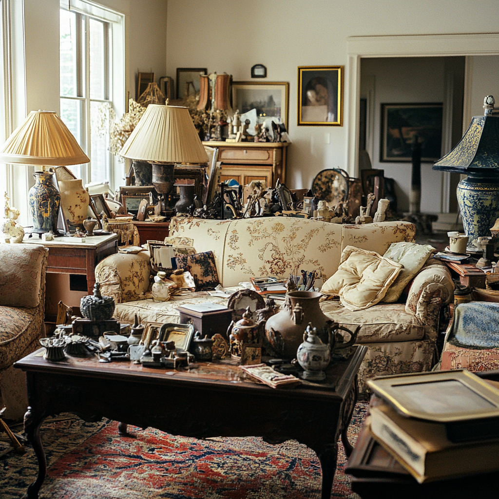 A living room filled with various old items and junk | Source: Midjourney