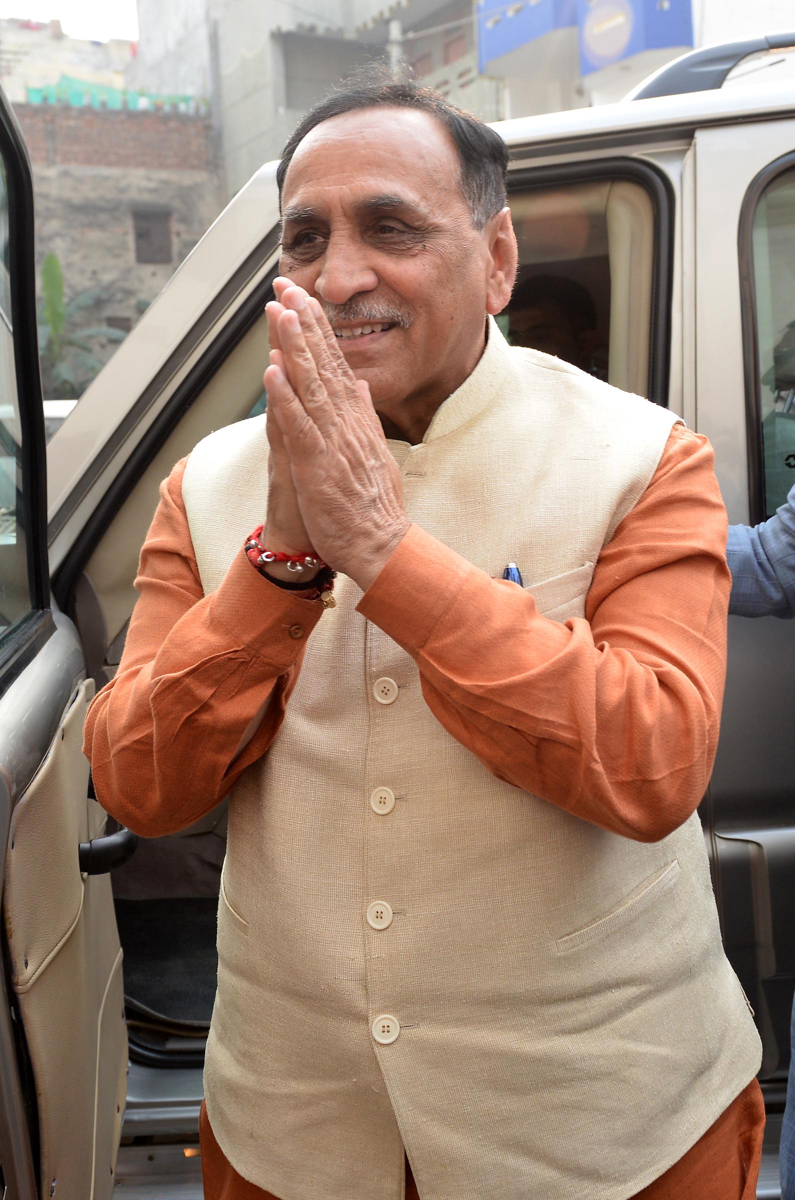 Vijay Rupani during an election campaign in New Delhi, India, in 2020. | Source: Getty Images