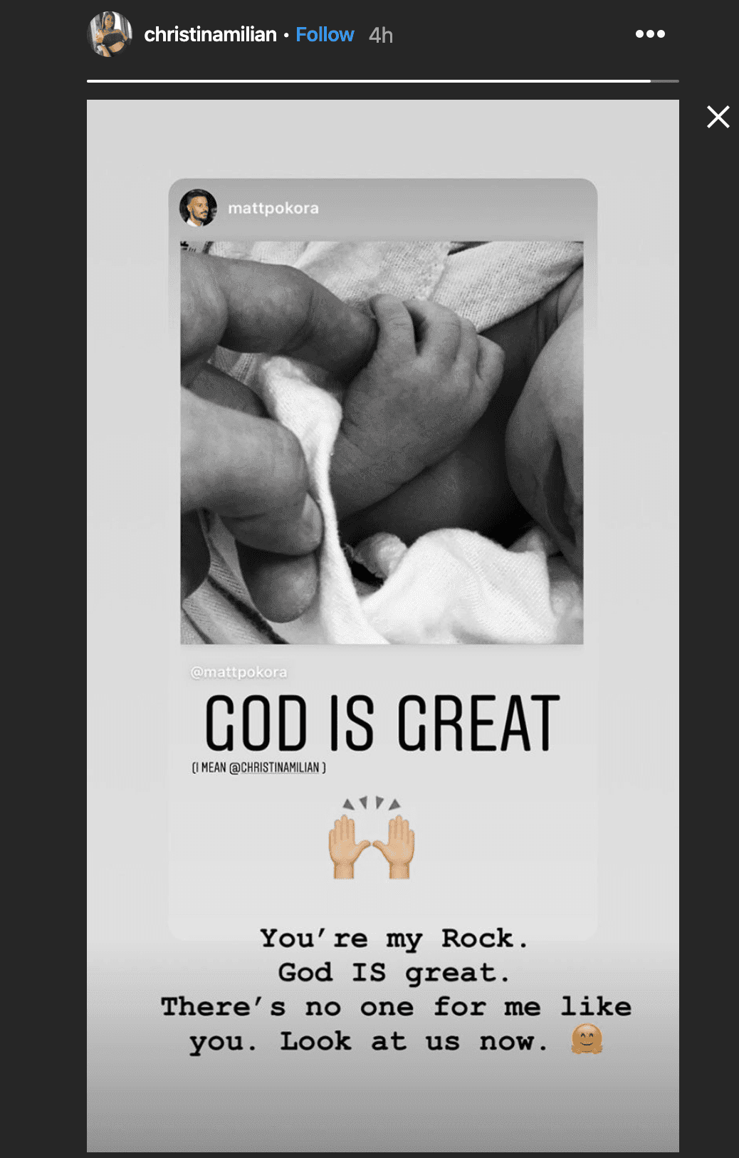 Le message émouvant de Christina Milian pour Matt Pokora. | Photo : Story Instagram / Christina Milian Le message émouvant de Christina Milian pour Matt Pokora. | Photo : Story Instagram / Christina Milian