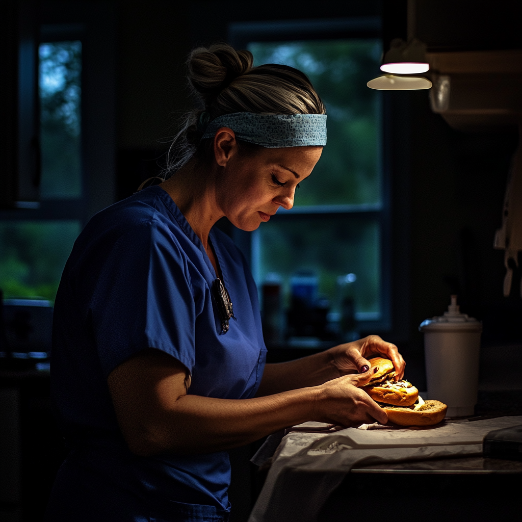 A tired woman making a sandwich | Source: Midjourney