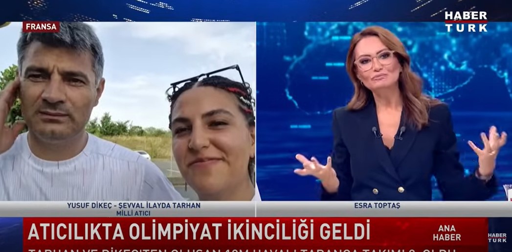 Yusuf Dikeç and Sevval Ilayda Tarhan talking to a news station in a post uploaded on July 30, 2024 | Source: YouTube/Habertürk TV