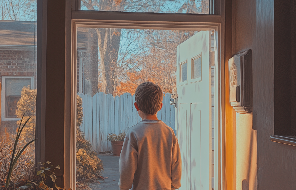 A child walking out of a door | Source: Midjourney