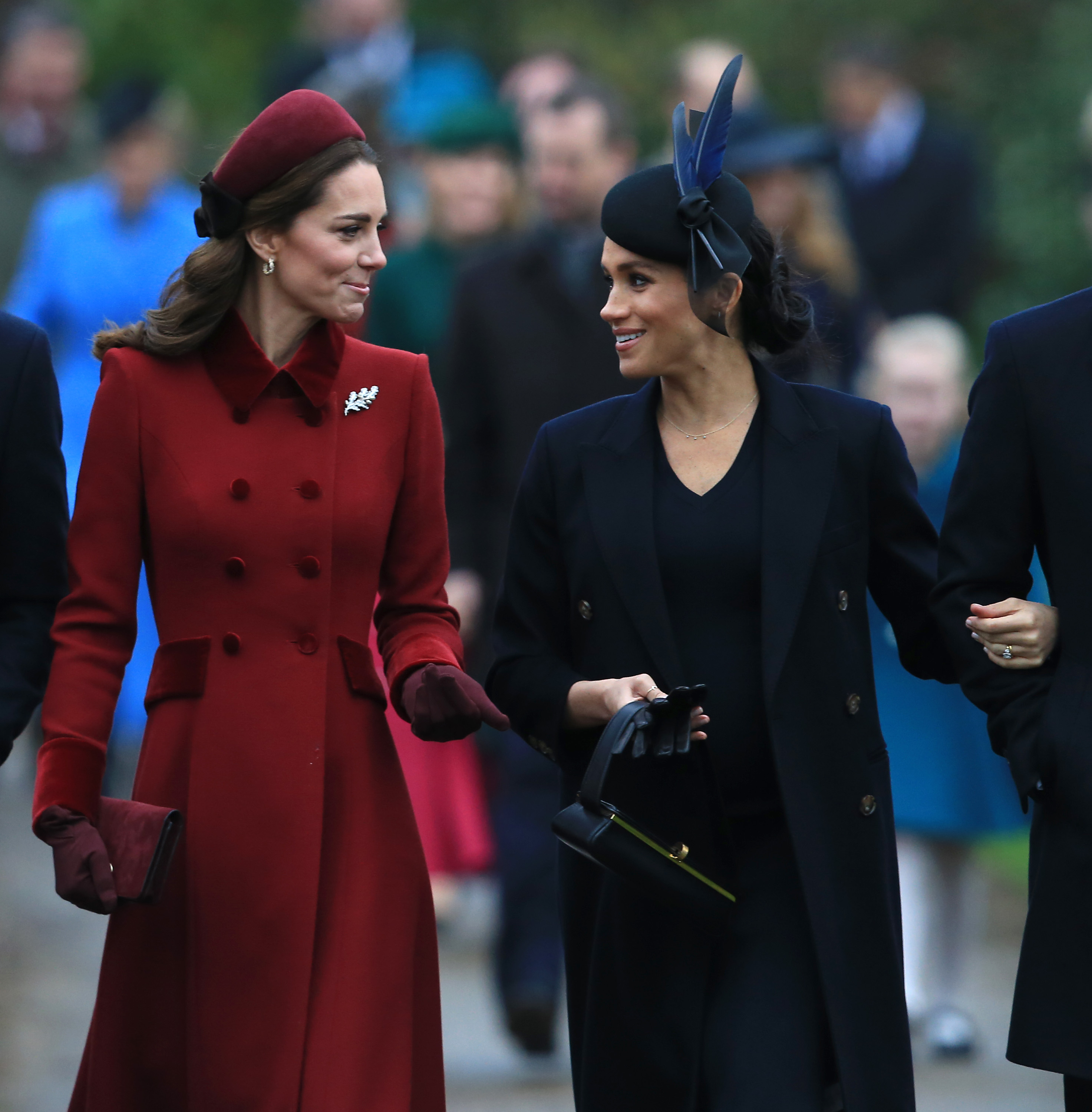 Kate Middleton and Meghan Markle at the Christmas Day Church service on December 25, 2018, in King's Lynn, England. | Source: Getty Images
