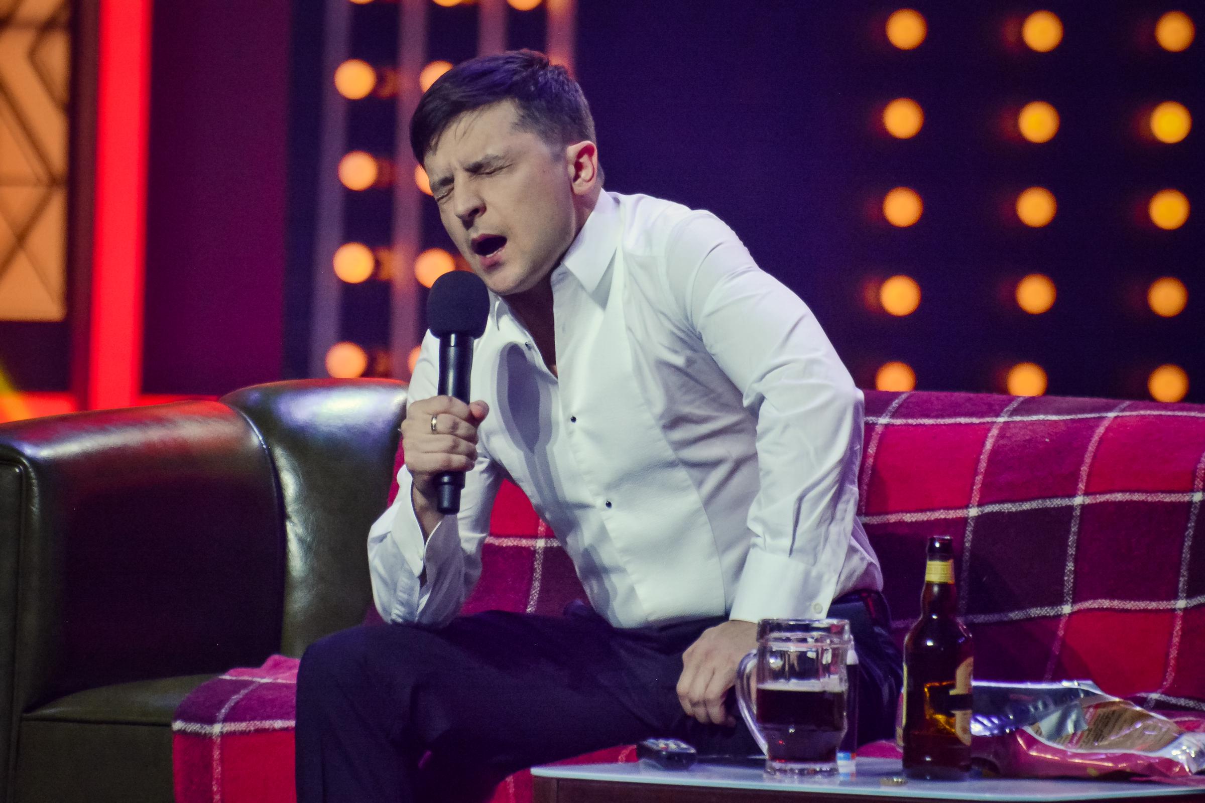 olodymyr Zelenskyy is onstage during the concert program of the studio "Kvartal 95" in Ukraine on March 13, 2019 | Source: Getty Images