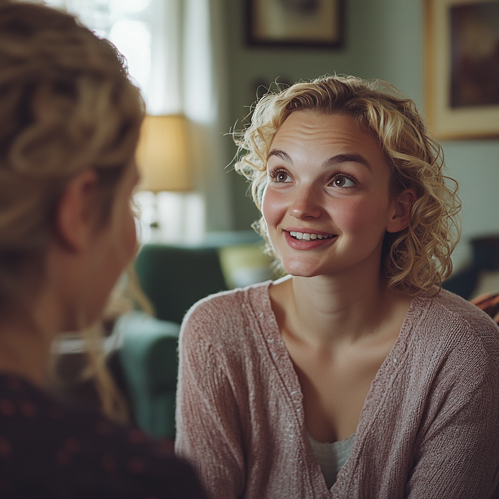 A happy woman talking to someone | Source: Midjourney