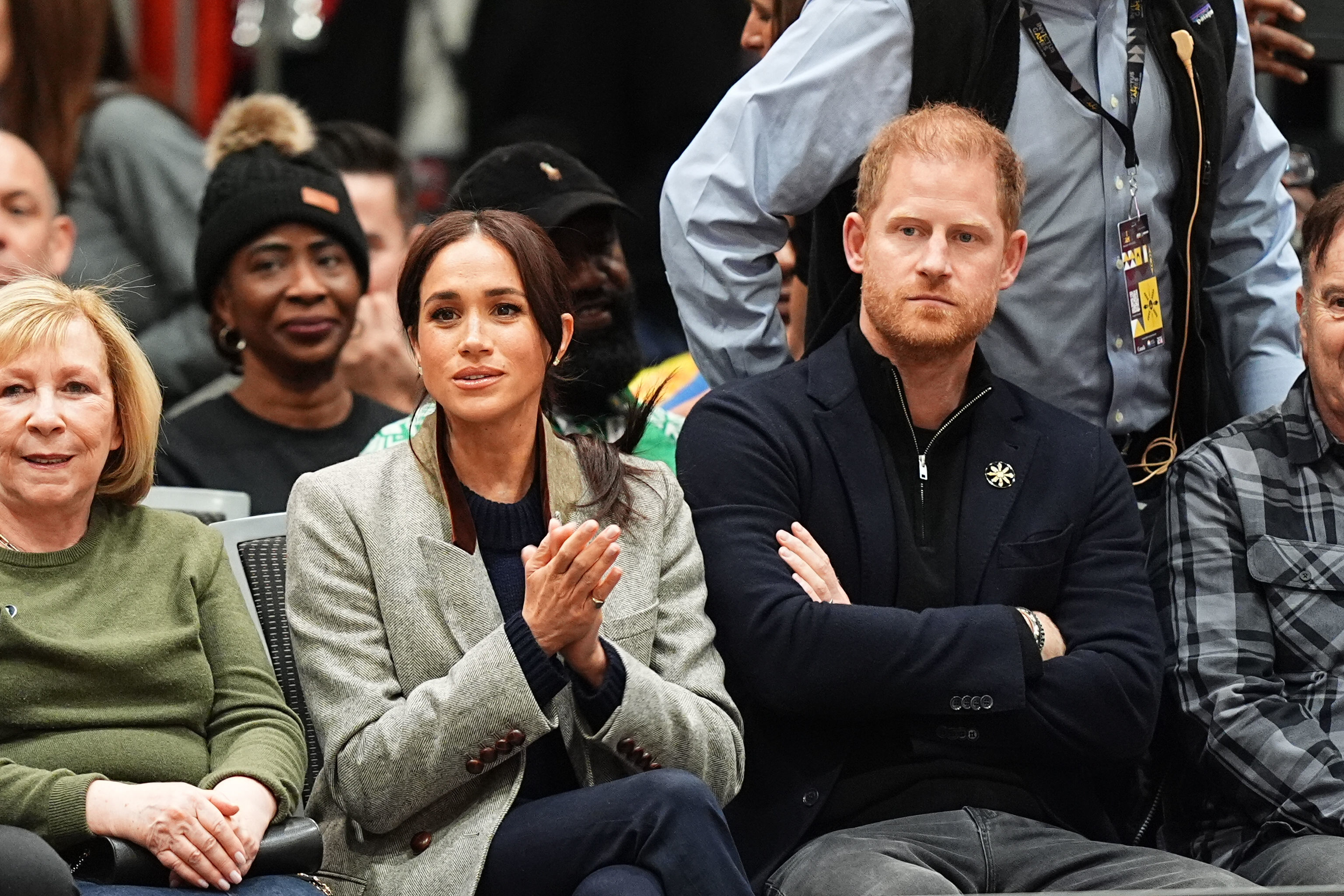 Meghan Markle and Prince Harry watching a wheelchair basketball game during the 2025 Invictus Games on February 9 in Vancouver, Canada. | Source: Getty Images