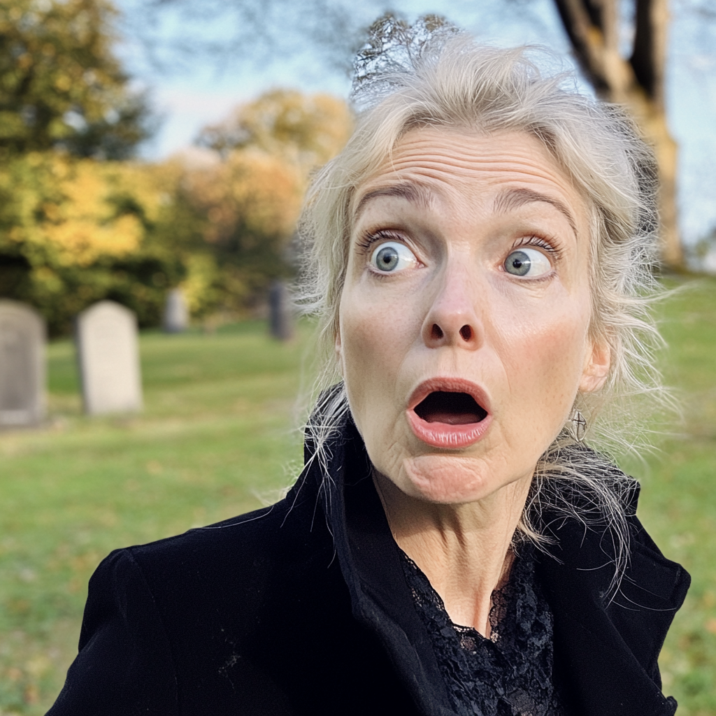 A shocked woman on a cemetery | Source: Midjourney