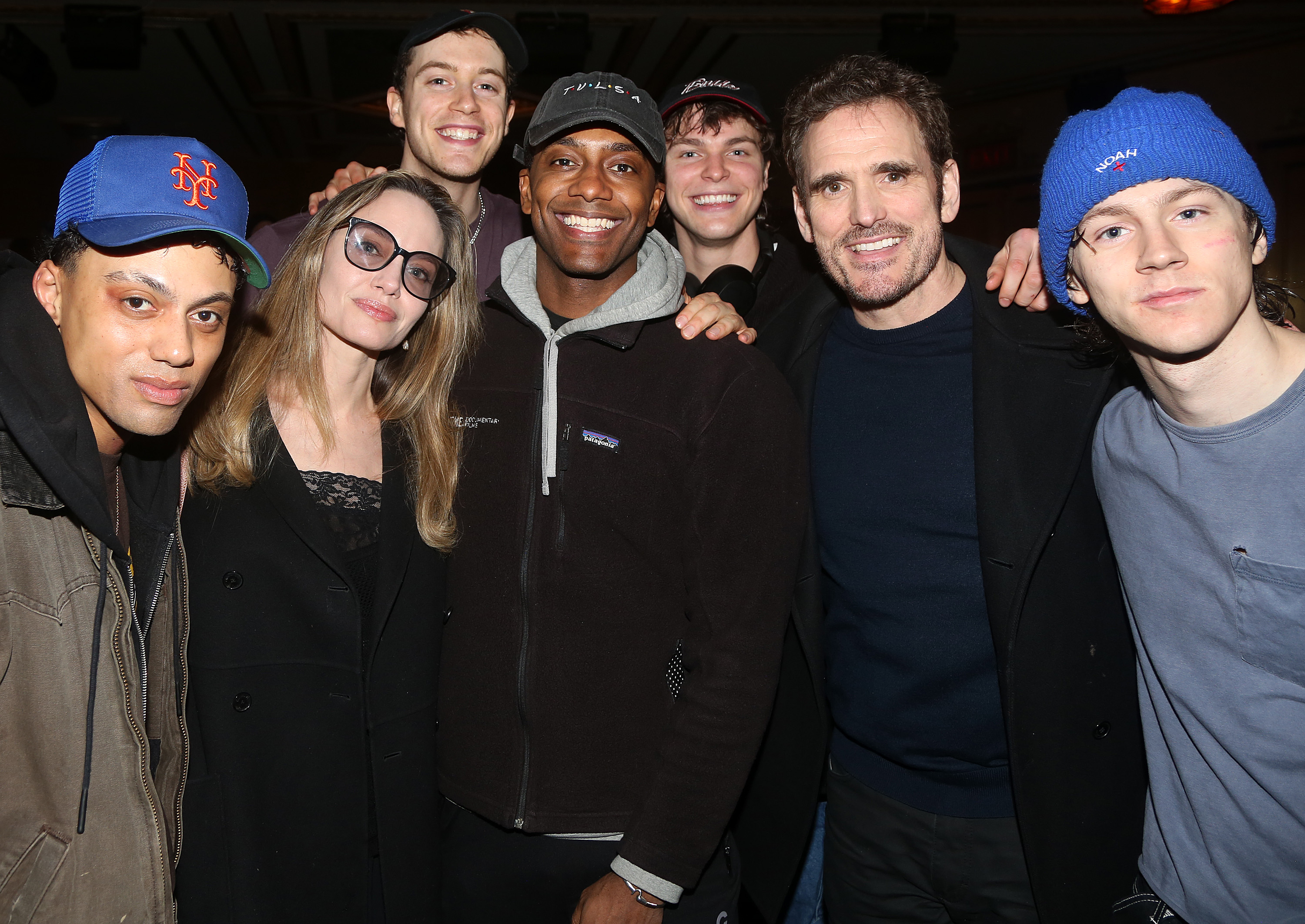Sky Lakota-Lynch, Angelina Jolie, Kevin William Paul, Brent Comer, Joshua Boone, Joshua Schmidt, Matt Dillon, Brody Grant backstage at the new musical based on the classic book "The Outsiders" on Broadway at The Bernard B. Jacobs Theatre on April 3, 2024 in New York City | Source: Getty Images
