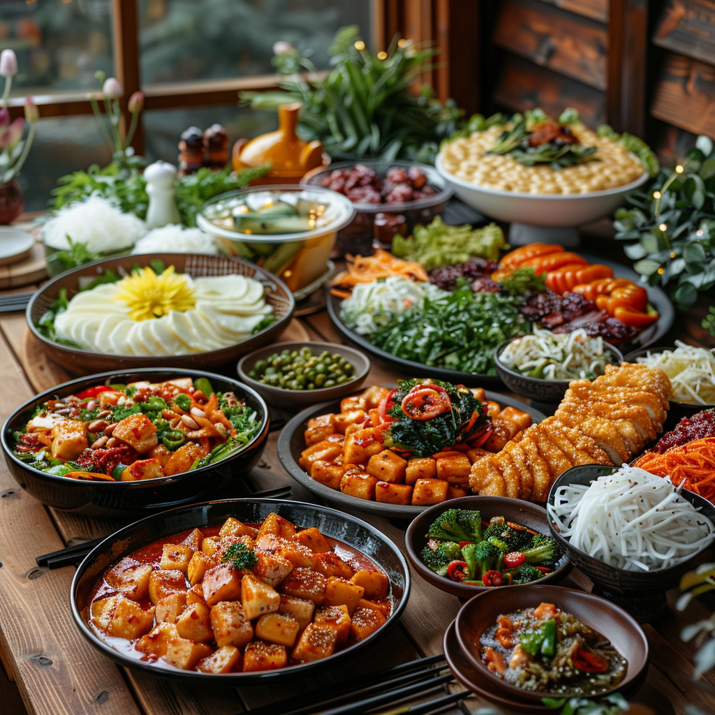 Festive table with Korean dishes | Midjourney