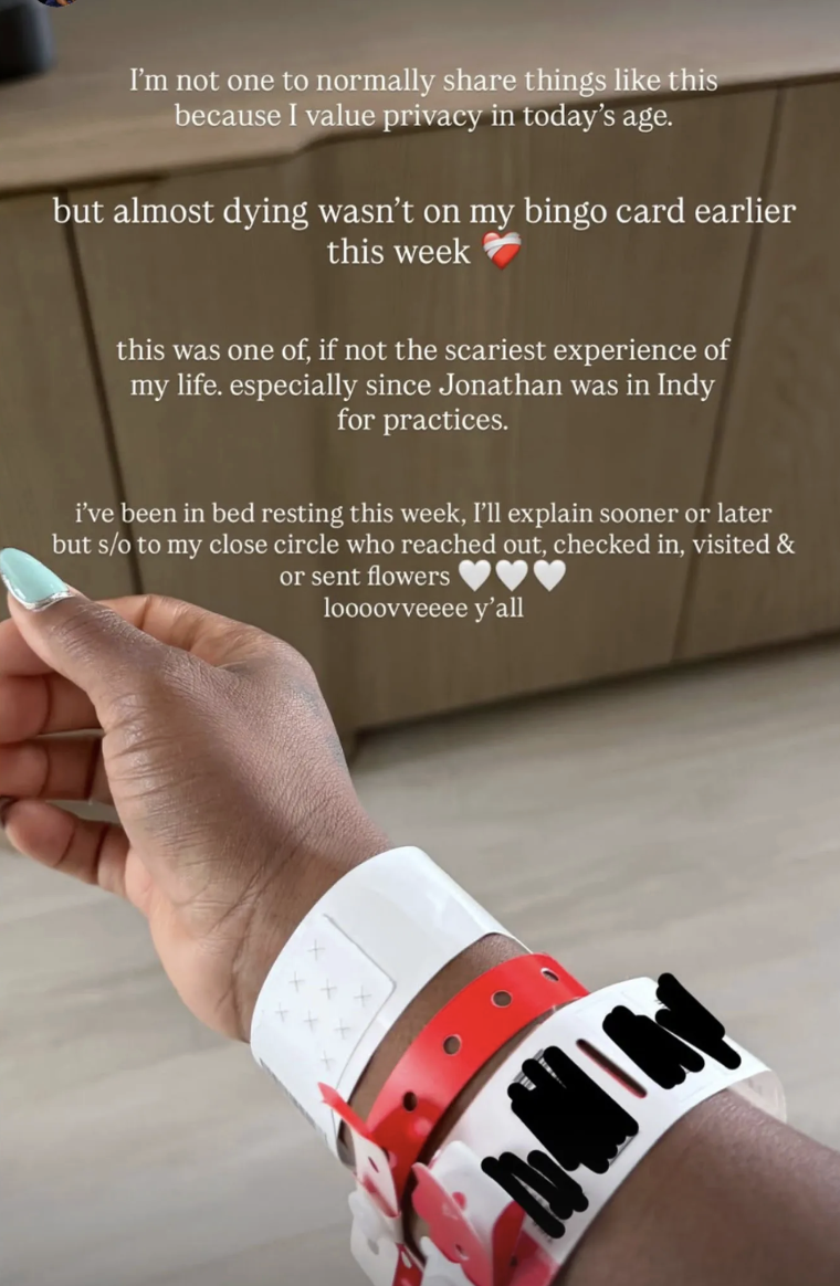 In an earlier Instagram Story, Biles revealed she had recently survived a life-threatening health scare, calling it one of the scariest experiences of her life. She has not said whether that ordeal is related to the procedure she underwent weeks later. | Source: Instagram/simonebiles
