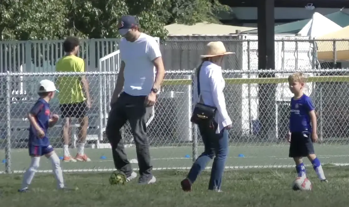 Ashton Kutcher playing soccer on a Saturday, posted in 2023. | Source: YouTube/@TheHollywoodFix