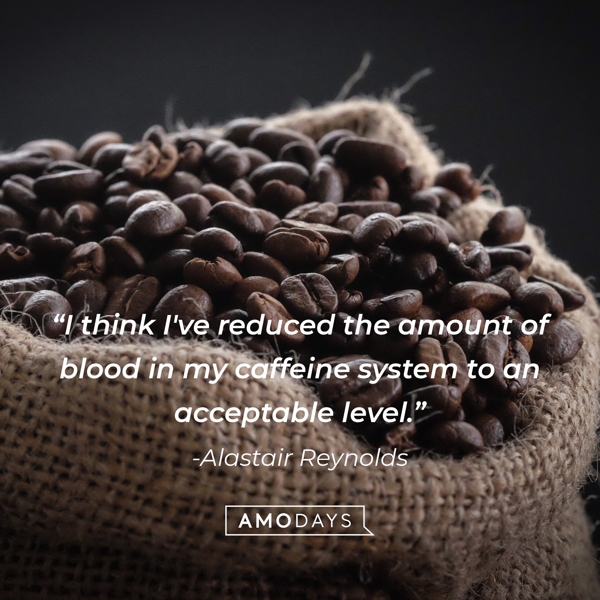 Alastair Reynolds' quote: "I think I've reduced the amount of blood in my caffeine system to an acceptable level." | Image: AmoDays