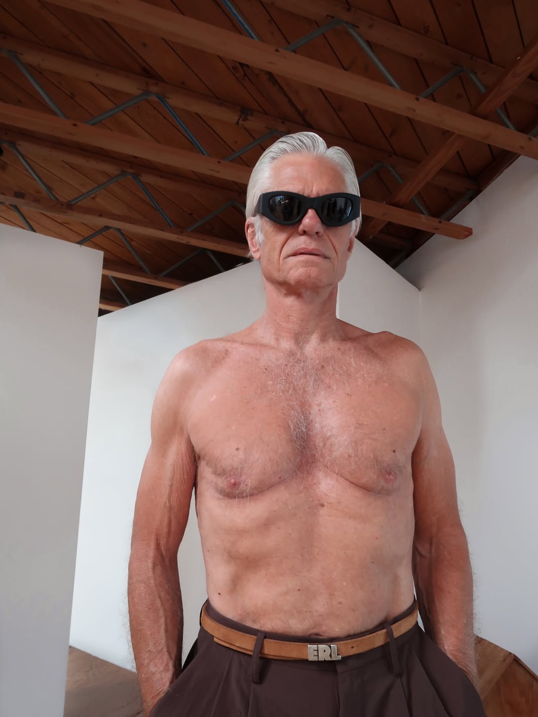 Harry Hamlin poses topless in a campaign for fashion brand ERL, dated May 26, 2026 | Source: Instagram/erl