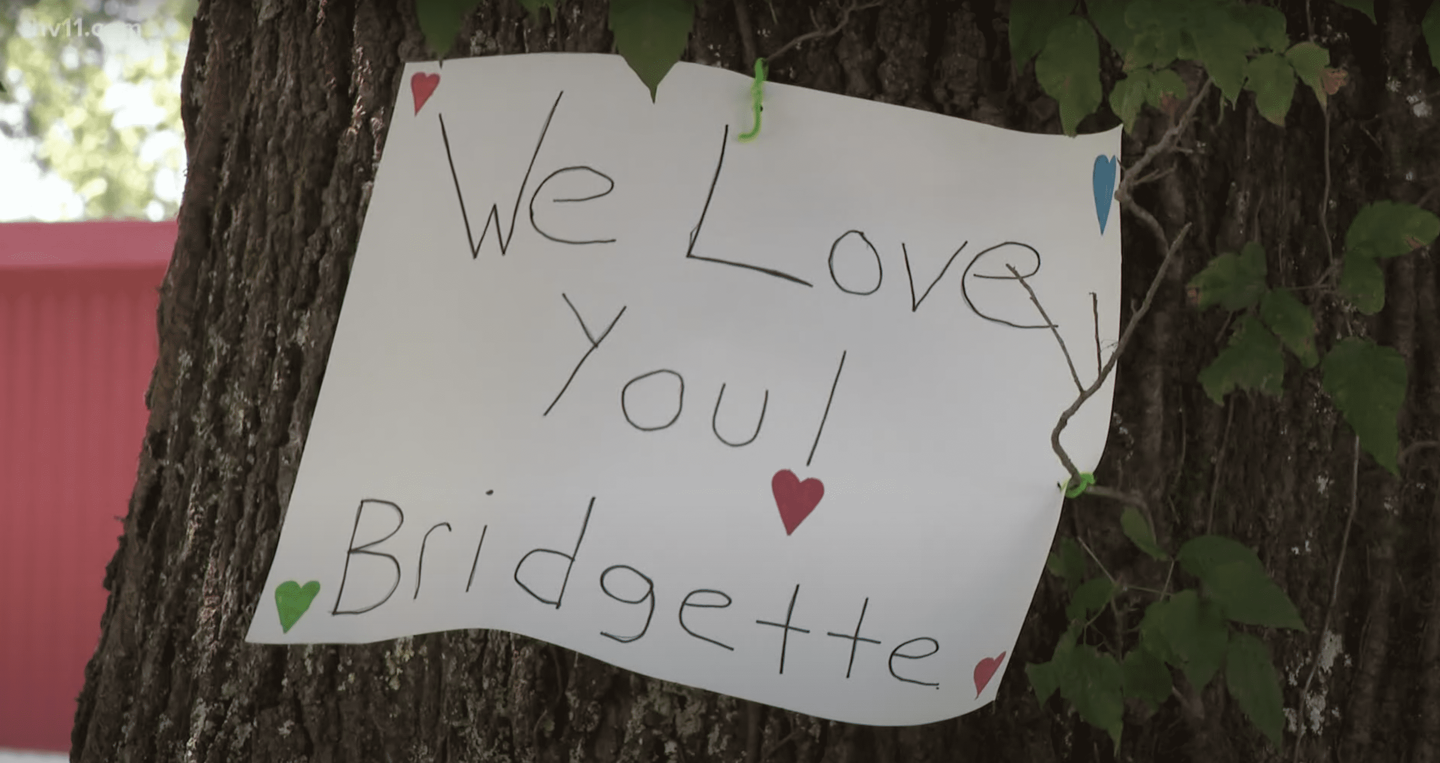 A touching note placed on a tree trunk for little Bridgette. | Source: YouTube.com/KARK 4 News