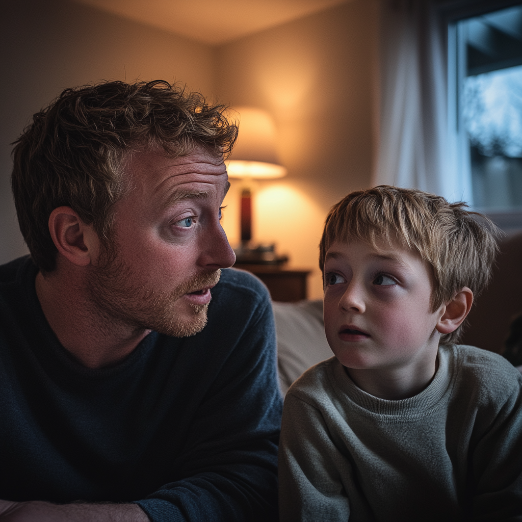 A father talking to his young son | Source: Midjourney