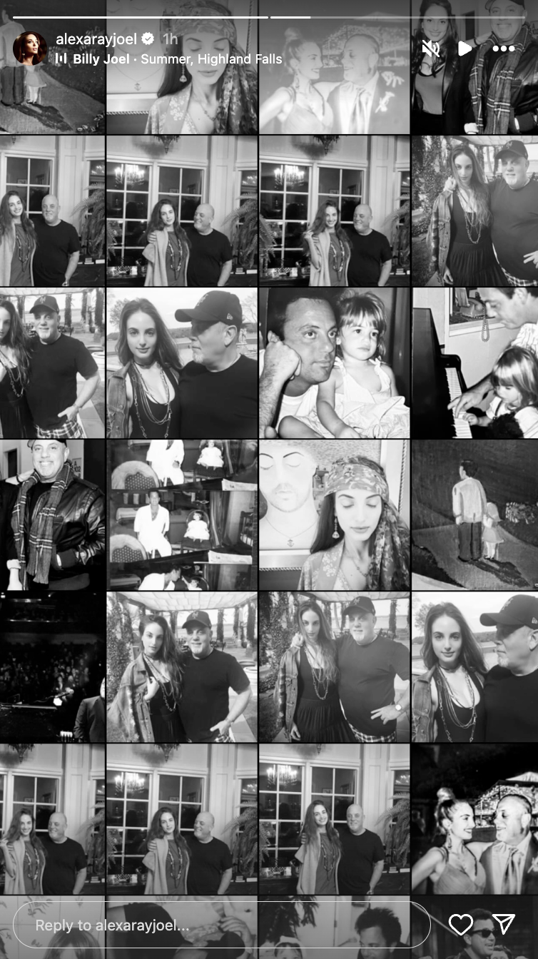 Alexa Ray Joel shares a heartfelt montage of personal moments with her father, set to Billy Joel’s "Summer, Highland Falls" | Source: Instagram/alexarayjoel