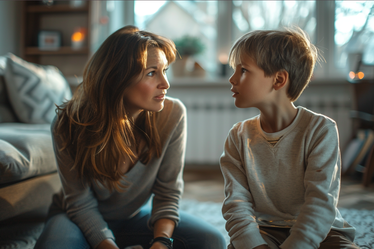 A woman speaking to her son | Source: Midjourney