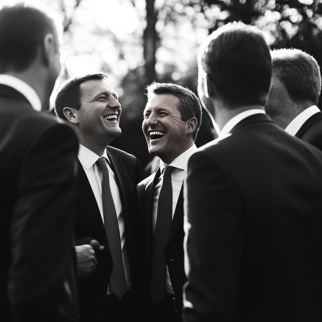 A group of men laughing together | Source: Midjourney