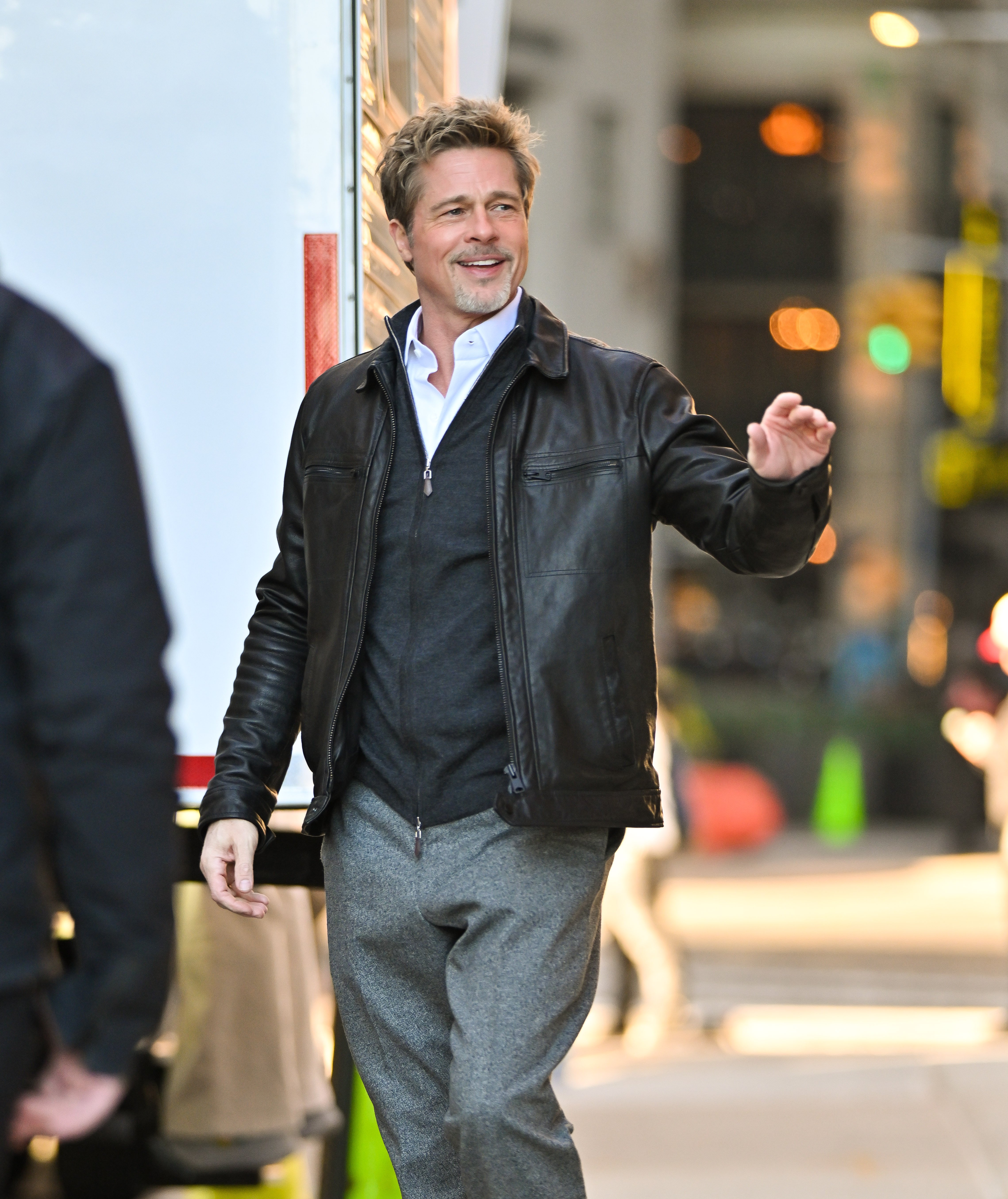 Brad Pitt is seen on the set of "Wolves" in the Financial District on February 14, 2023 in New York City | Source: Getty Images 