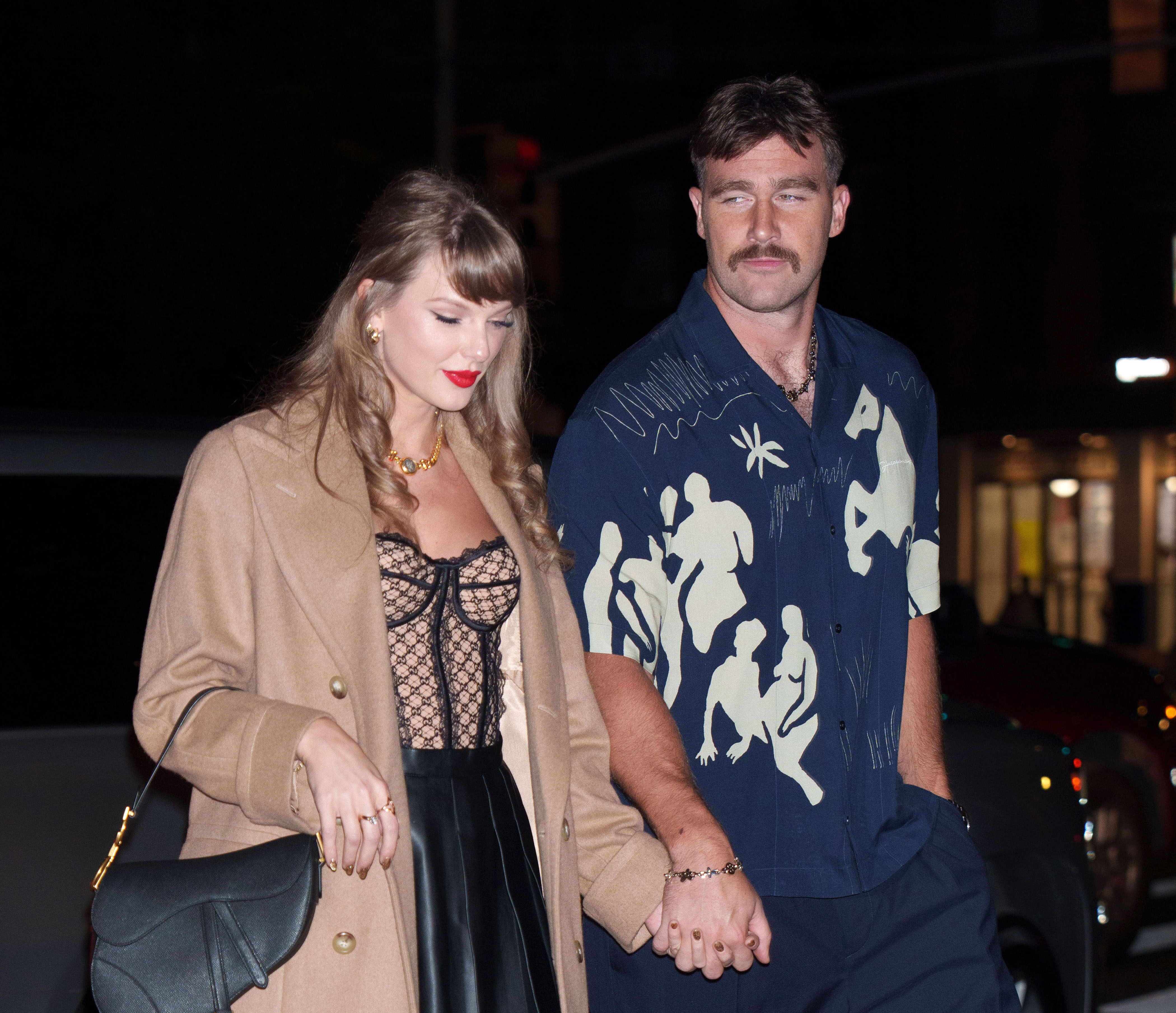 Taylor Swift and Travis Kelce are seen in New York City, on October 11, 2024 | Source: Getty Images