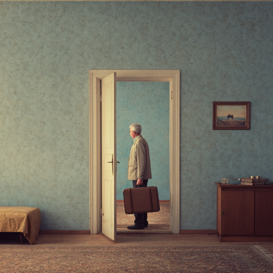 A man leaving a condo | Source: Midjourney