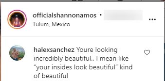A fan's comment under a picture posted by Shannon Amos on her Instagram | Photo: Instagram/officialshannonamos