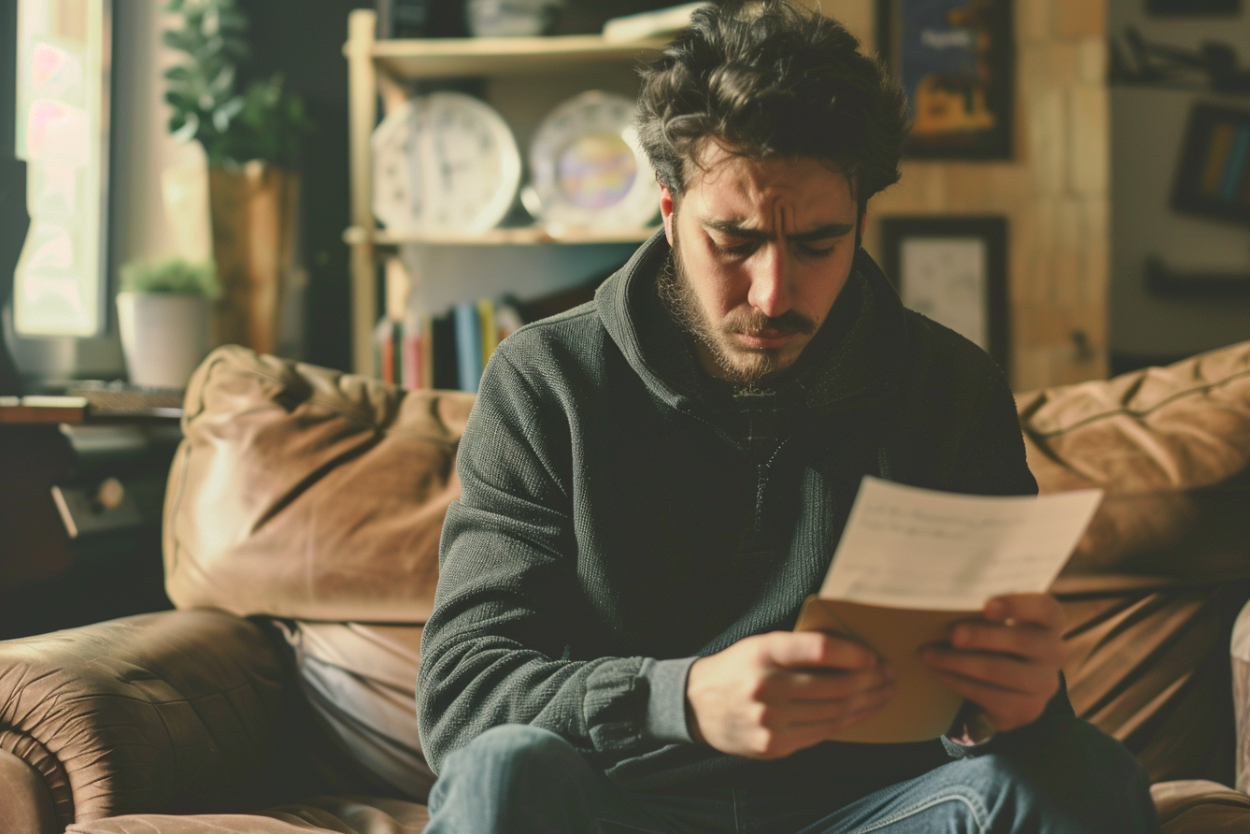 A man staring sadly at a document | Source: MidJourney