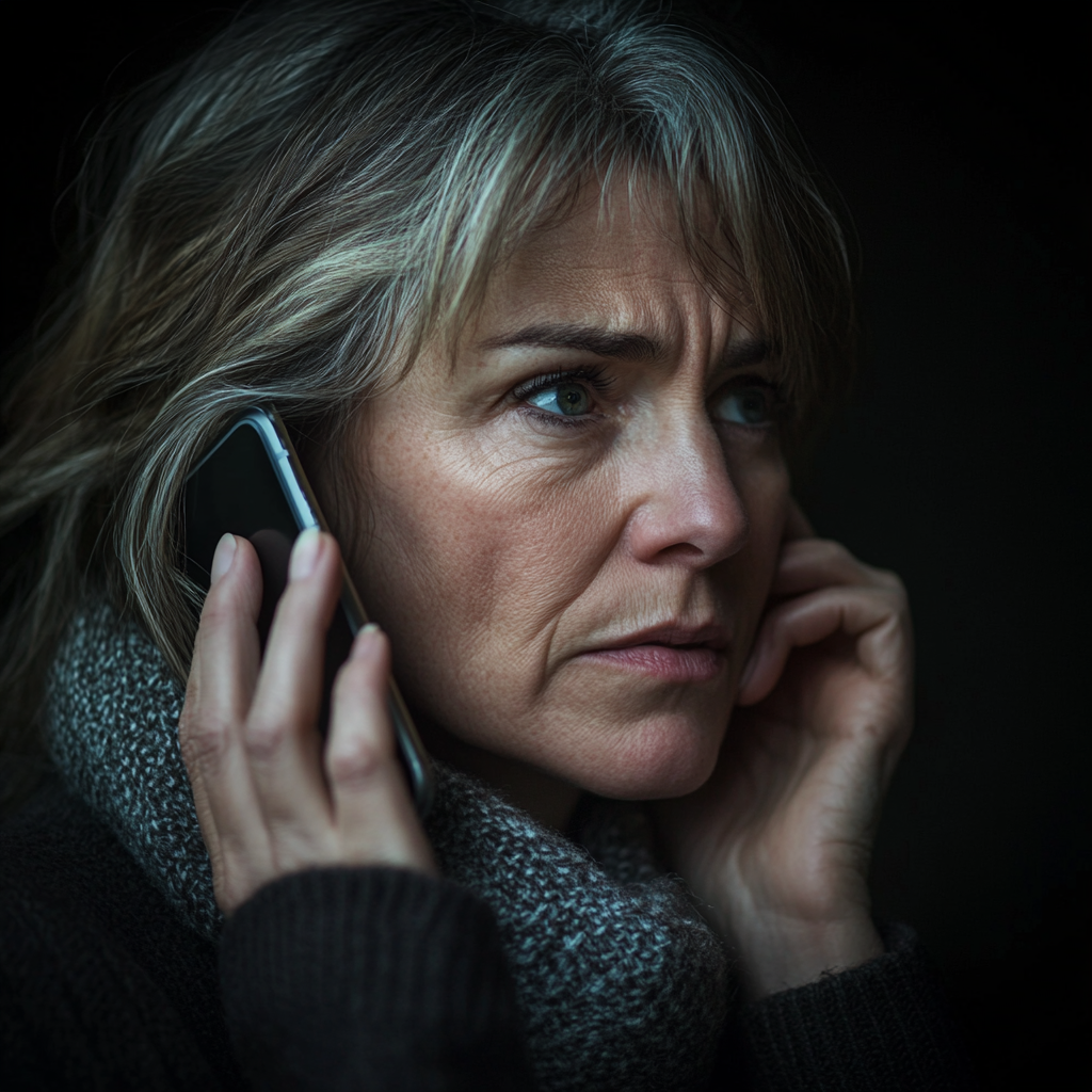 A middle-aged woman talking on her phone | Source: Midjourney