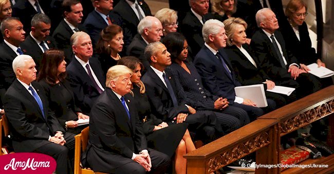 Unique photo shows five living presidents and their ladies at the funeral of George H.W. Bush