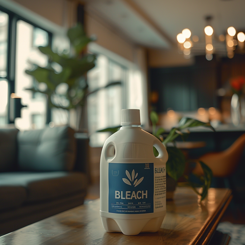 A bottle labeled "BLEACH" on a table | Source: Midjourney