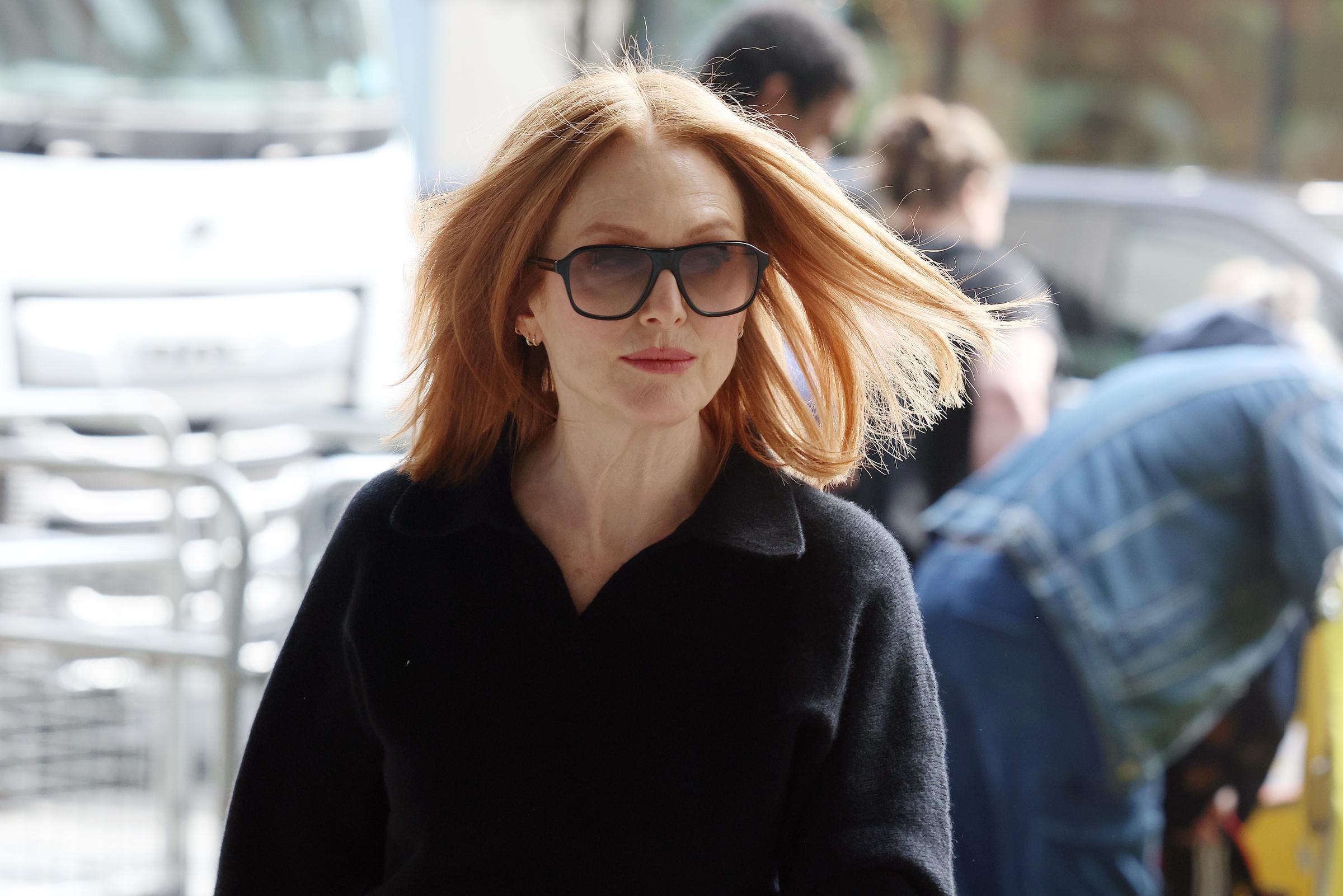 Julianne Moore arrives at BBC Radio 6 promoting new drama series "Echo Valley" in London, England  on June 09, 2025 | Source: Getty Images