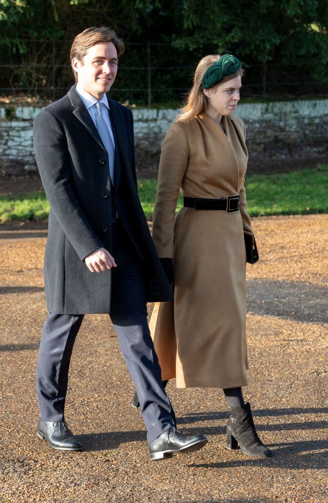 Princess Beatrice and Edoardo Mapelli Mozziconi at the Christmas Day Church service on the Sandringham estate on December 25, 2019, in King's Lynn, United Kingdom | Photo: Mark Cuthbert/UK Press/Getty Images