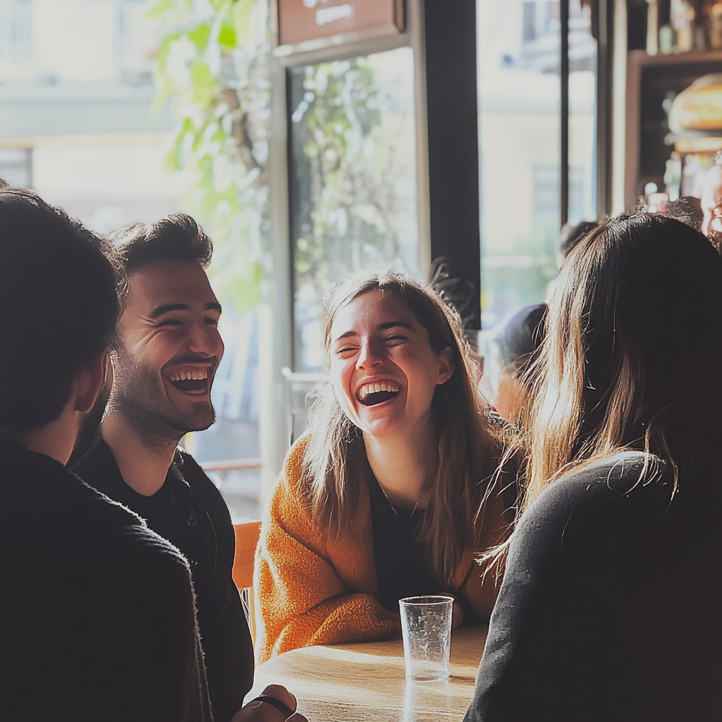 A group of people laughing | Source: Midjourney