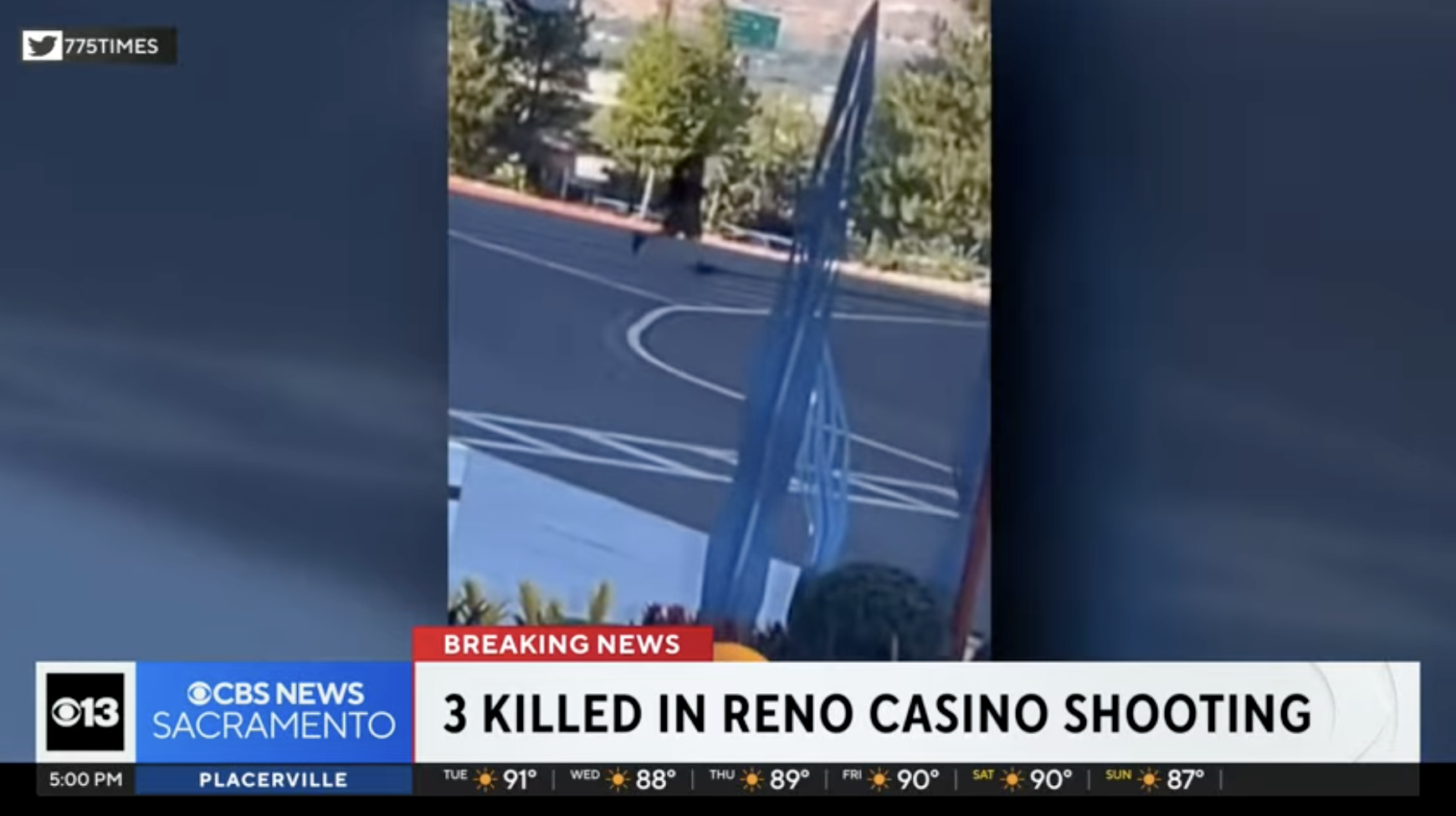 Footage of the suspect running towards the Grand Sierra Hotel parking lot on July 28, 2025. | Source: YouTube/CBS News Sacramento