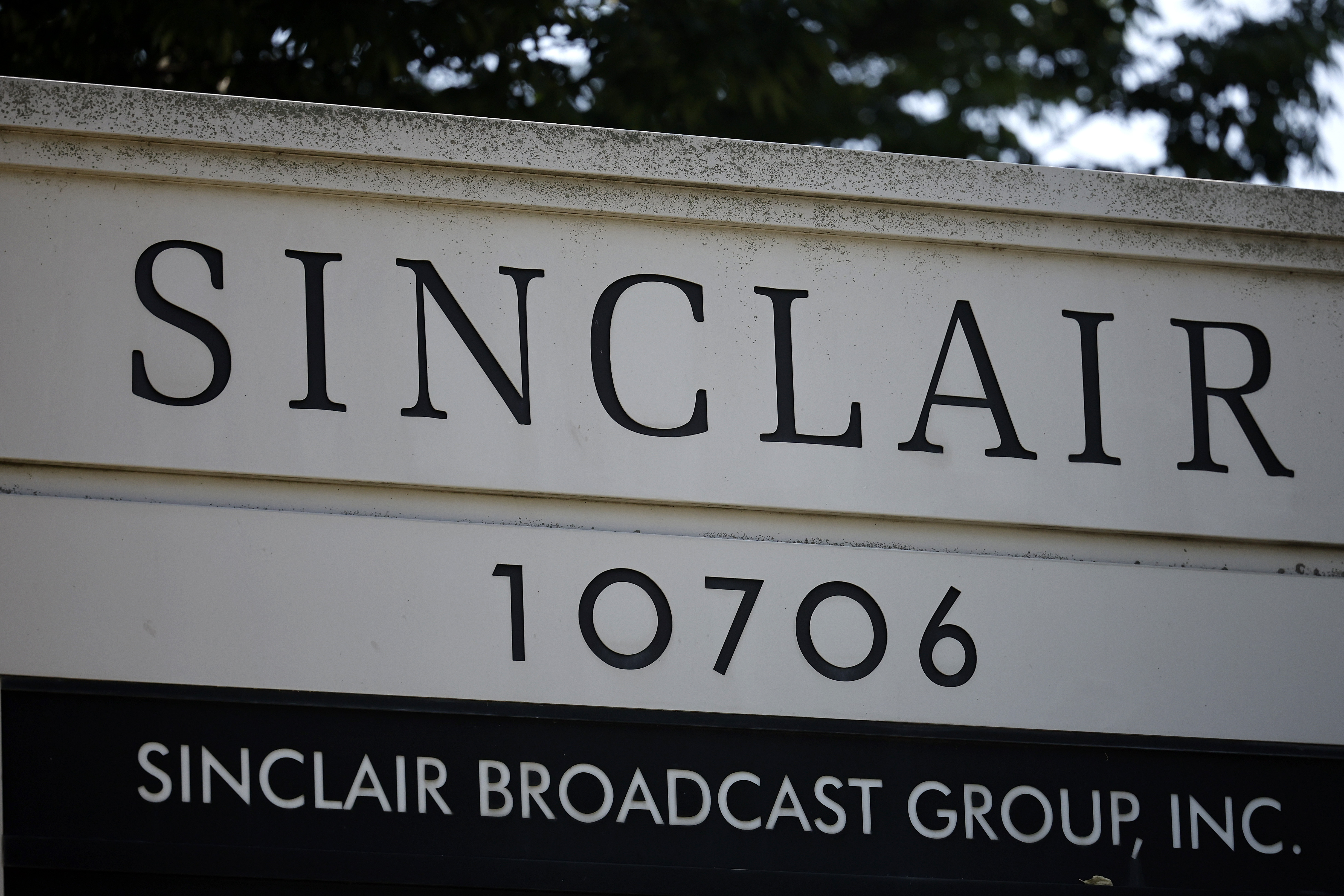 The sign for Sinclair Broadcast Group, Inc. is seen near their headquarters in Cockeysville, Maryland on July 17, 2024 | Source: Getty Images