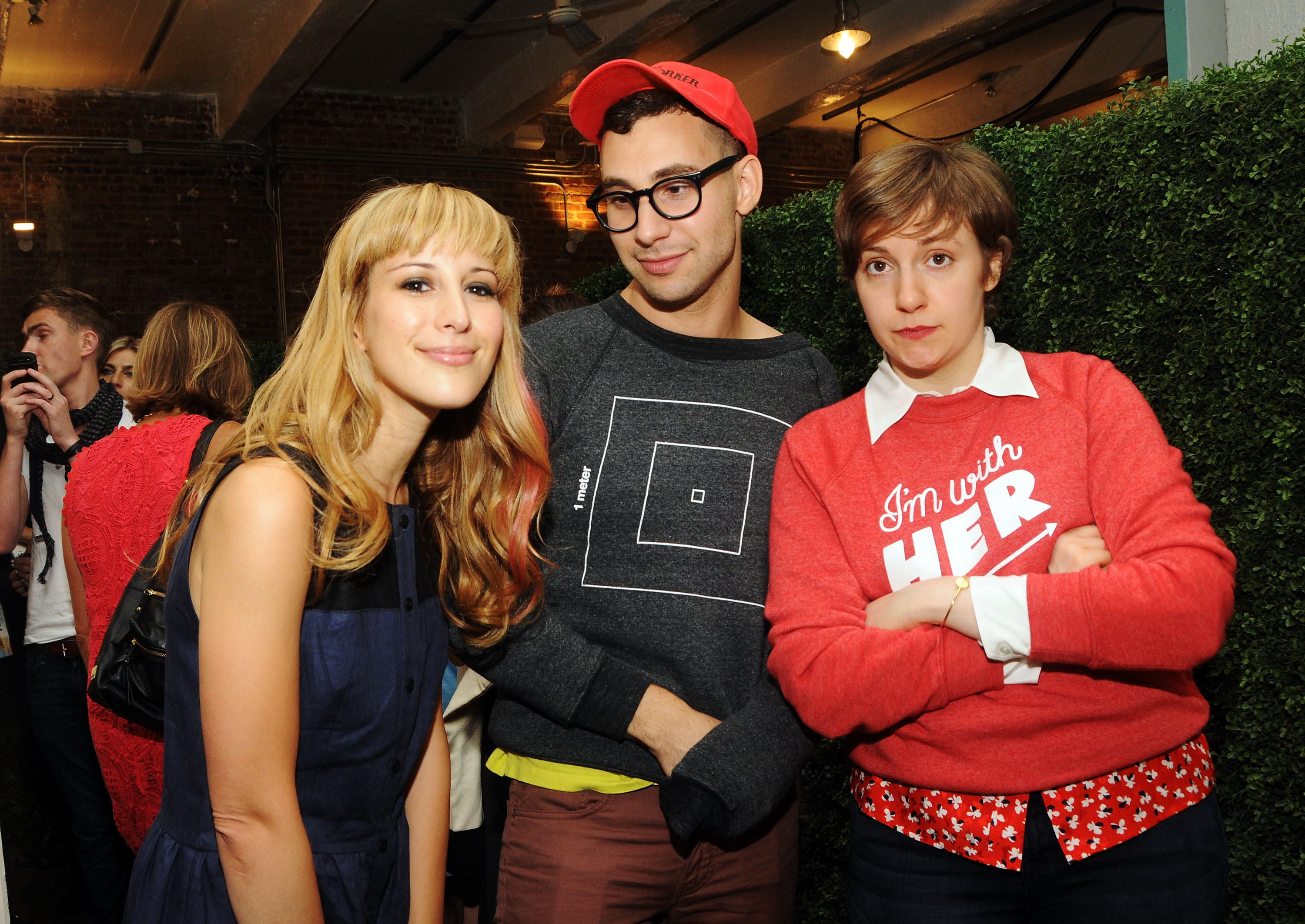 Designer Rachel Antonoff poses with her brother Jack Antonoff and Lena Dunham at the Rachel Antonoff Spring 2013 presentation at the Drive In Studios on September 8, 2012 in New York City. | Source: Getty Images