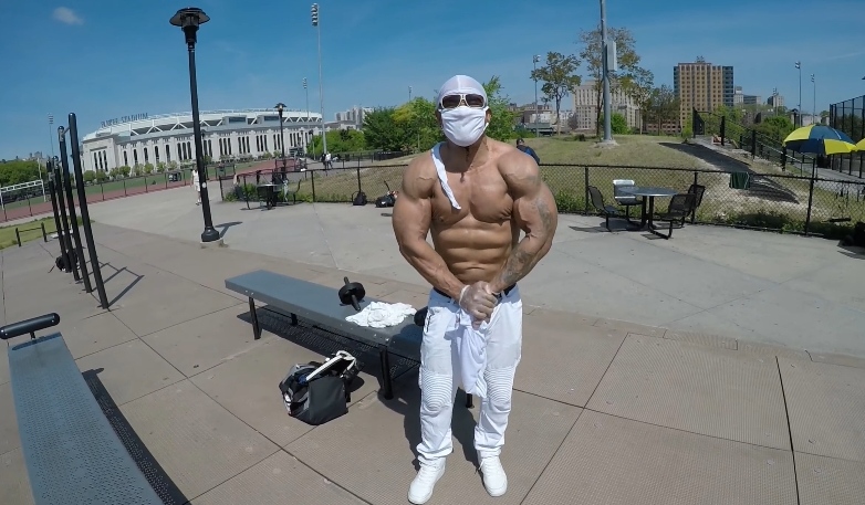 Melle Mel poses during a workout session near Yankee Stadium in the Bronx in a December 13, 2023, video that showcased his training philosophy, conditioning, and approach to health and longevity. | Source: YouTube/THE PODCAST WITH SOUL