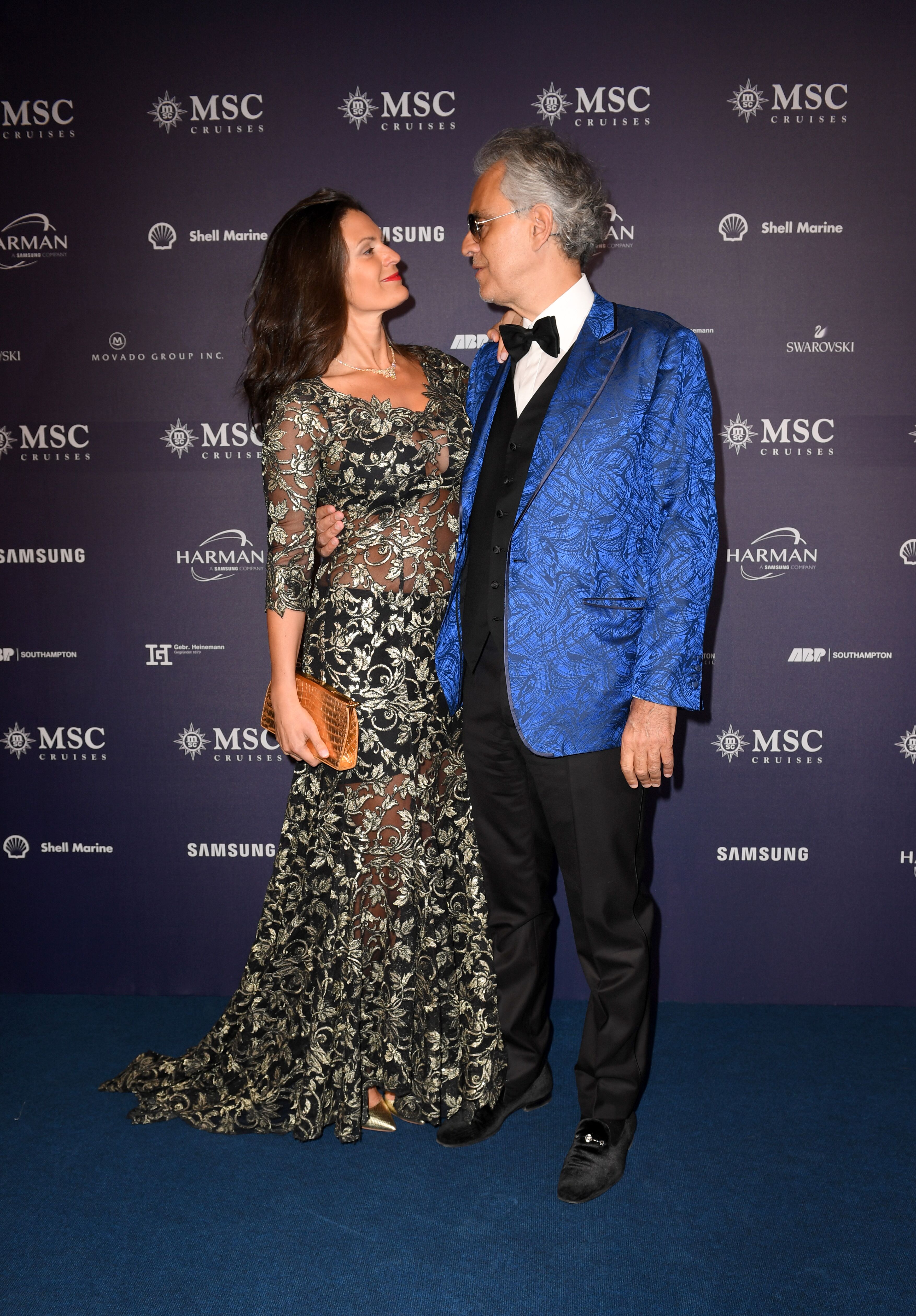 World famous tenor Andrea Bocelli and wife Veronica Berti attend the MSC Bellissima Naming Ceremony | Getty Images
