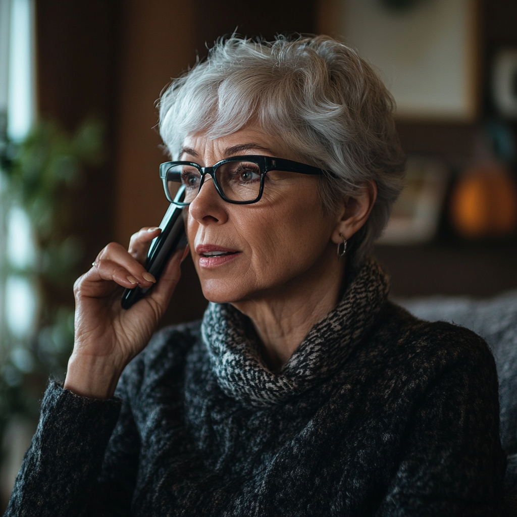 A mature woman talking on her phone | Source: Midjourney