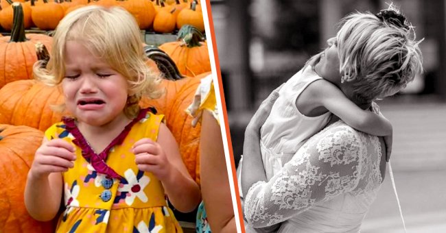 [Left] Becca's youngest daughter, Junebug pictured crying; [Right] Becca shares a hug with her daughter on her wedding day. | Source: facebook.com/becca.goedecke