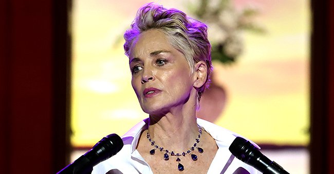 Sharon Stone speaks on stage during the amfAR Cannes Gala 2021 at Villa Eilenroc on July 16, 2021 in Cap d'Antibes, France. | Photo: Getty Images